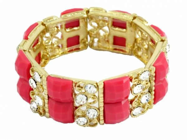 pulseira glamour dourada e salmon resinada-cod023